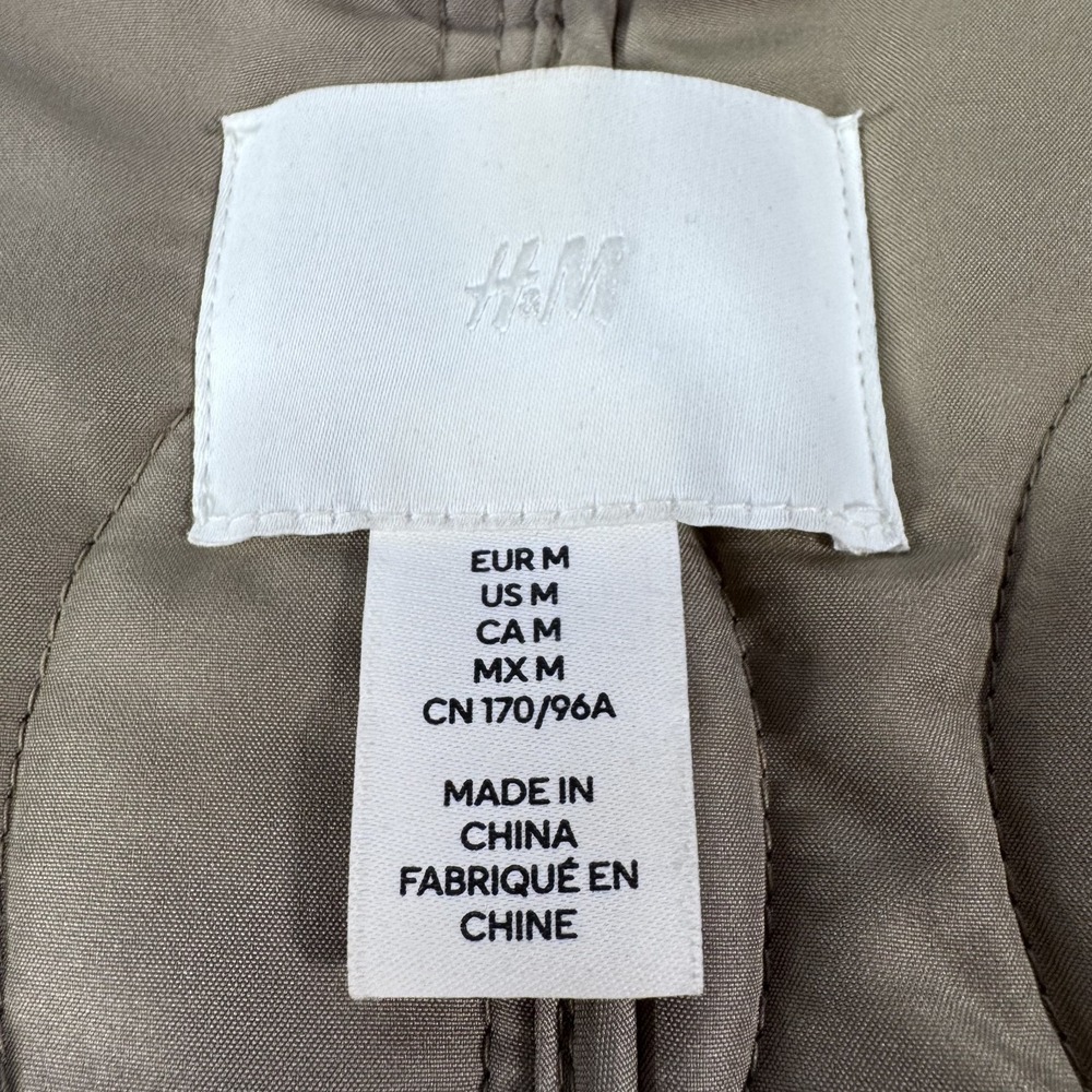 H&M Oversized Quilted Liner Jacket Snap Front Womens Medium Khaki Green Pockets - Picture 2 of 14